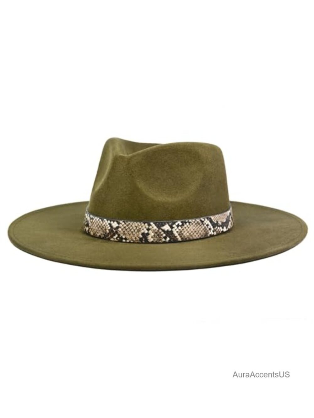 Vegan Suede Wide Brim Fedora Hat Snake Print Band Unisex Western